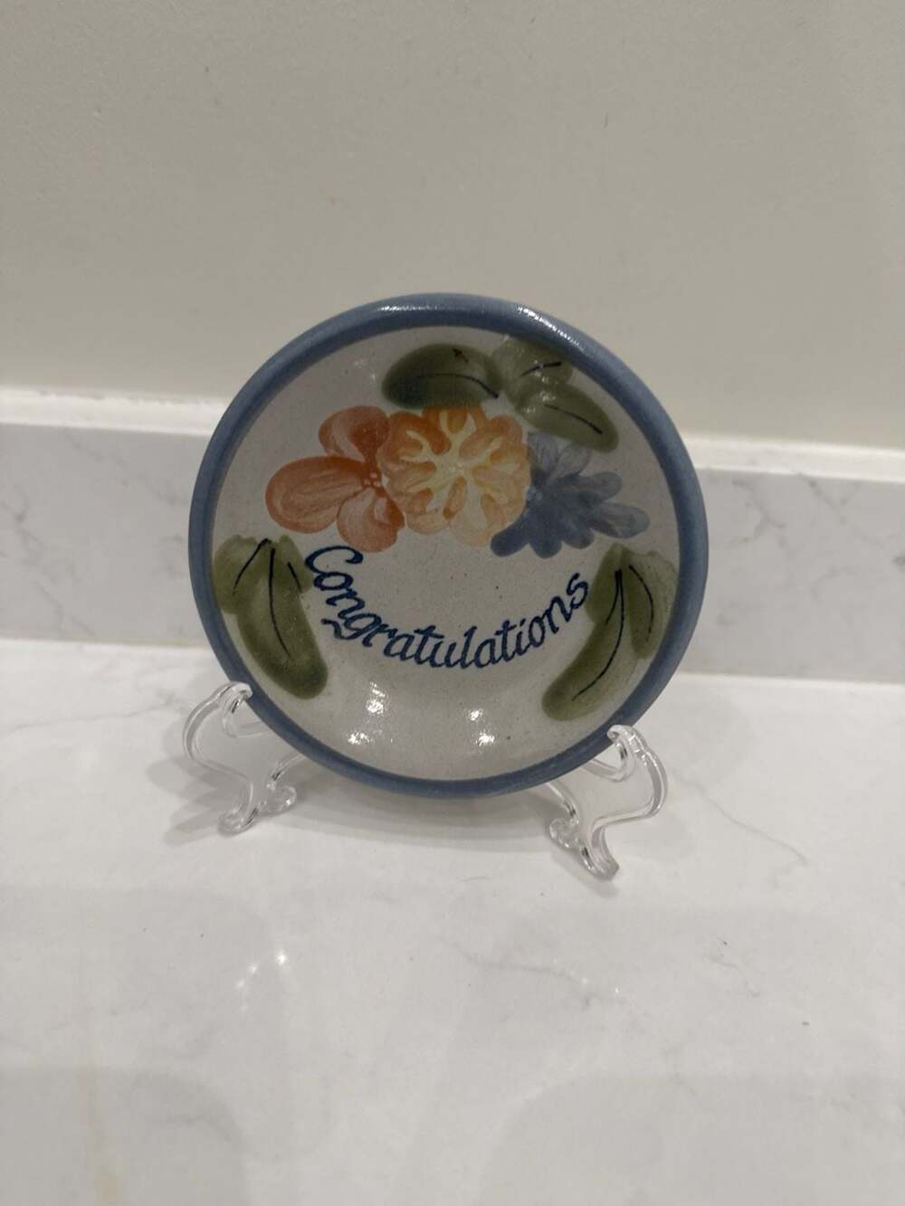 Louisville Stoneware Hand Painted Congratulations Floral Trinket Dish